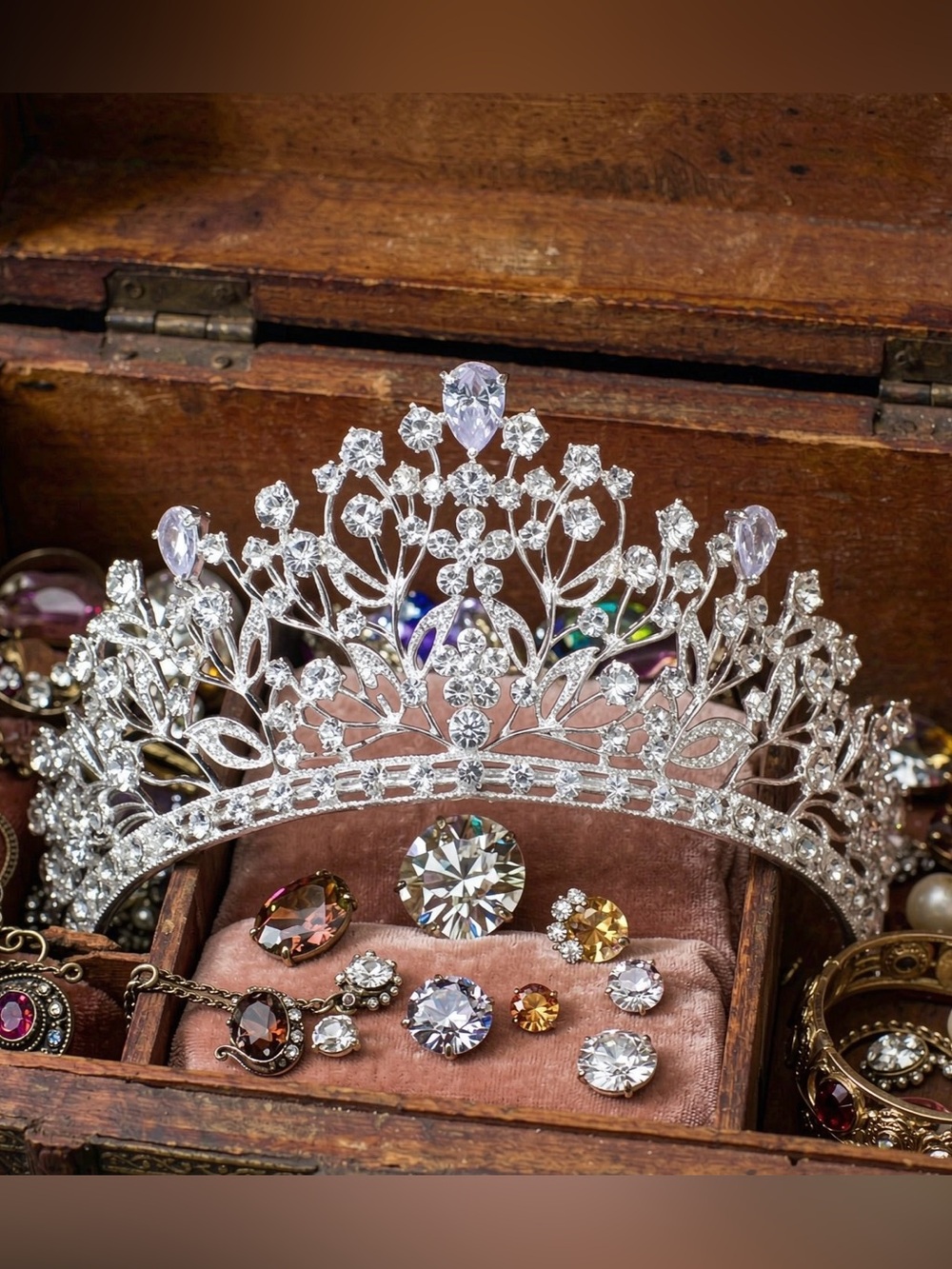 Silver Crystal Tiara with Clear and Light Lilac Accents